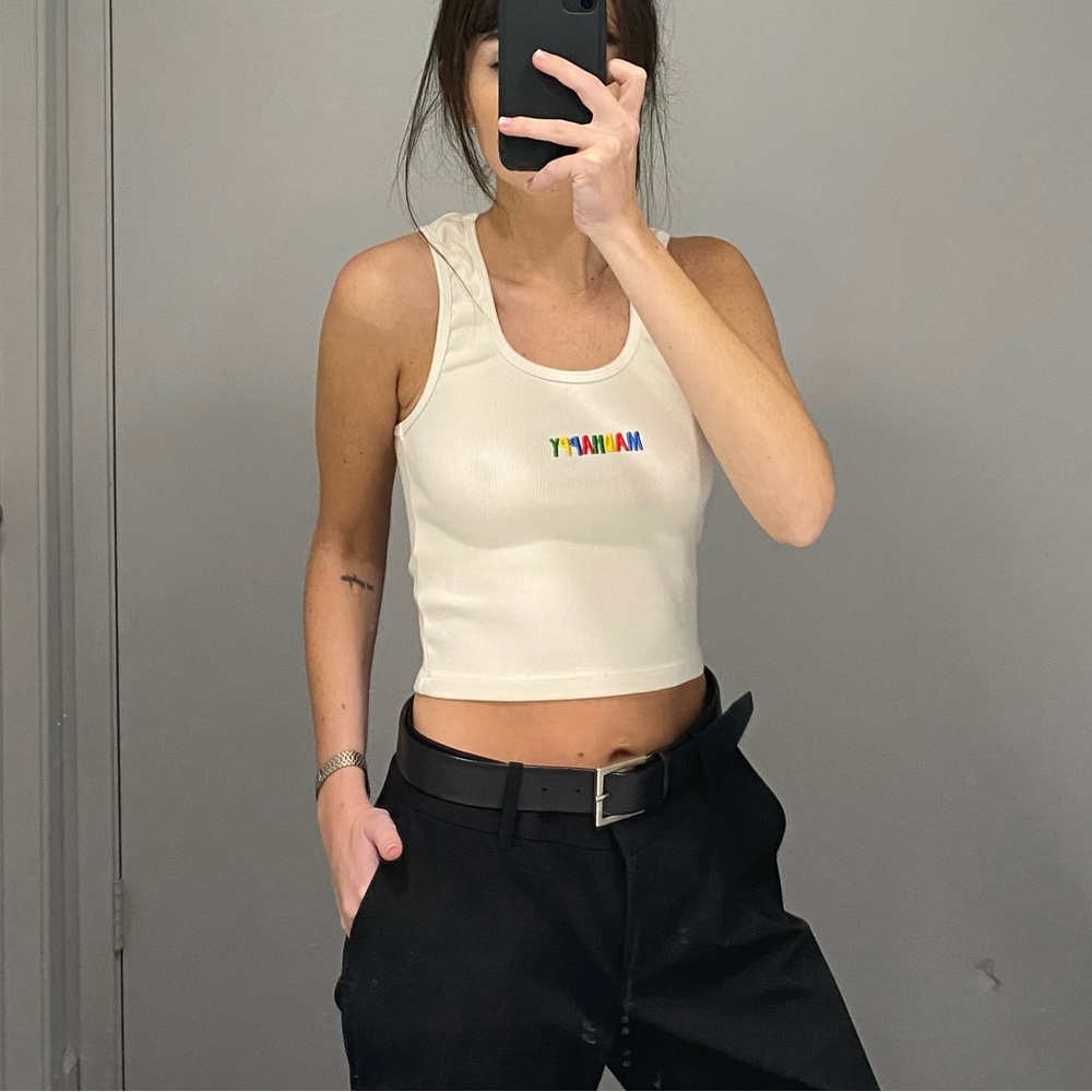 Madhappy Cream Crop Tank with Rainbow Logo
